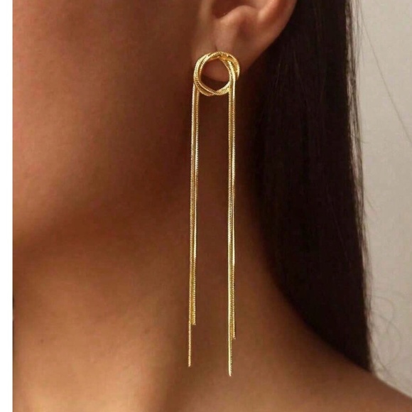 Luxe Gold Tone Braided Long tassel Earrings - Picture 1 of 3